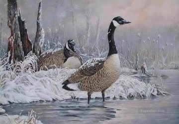 pájaros en el lago nevado Pinturas al óleo